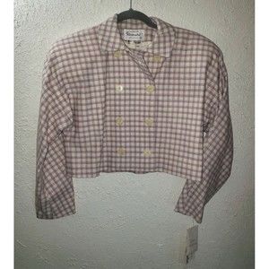 NWT Vtg Tailored by Handmacher Crop Blazer Wool Blend Plaid Tweed Women's 10 / L